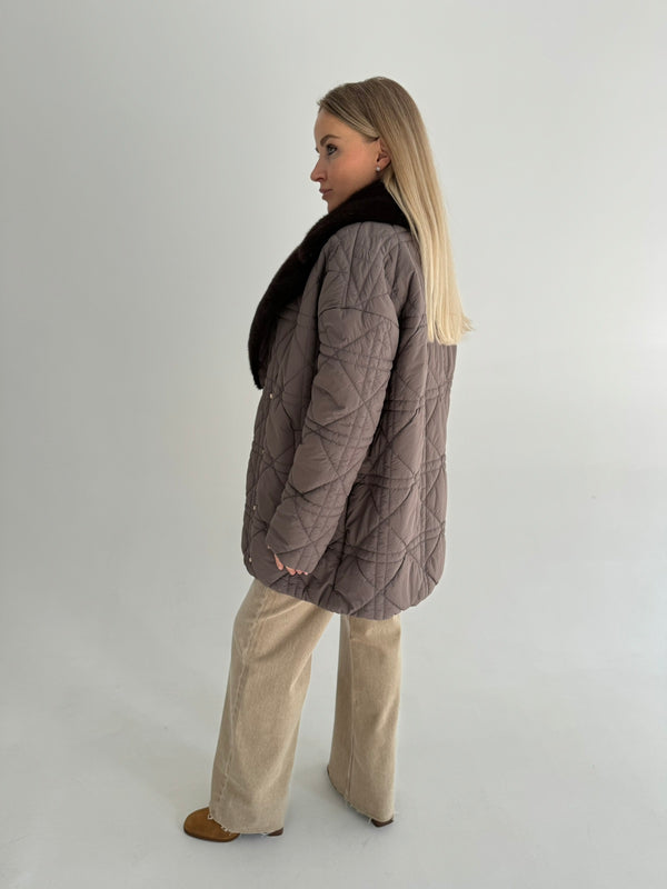 Quilted Jacket with Sheared Mink Collar