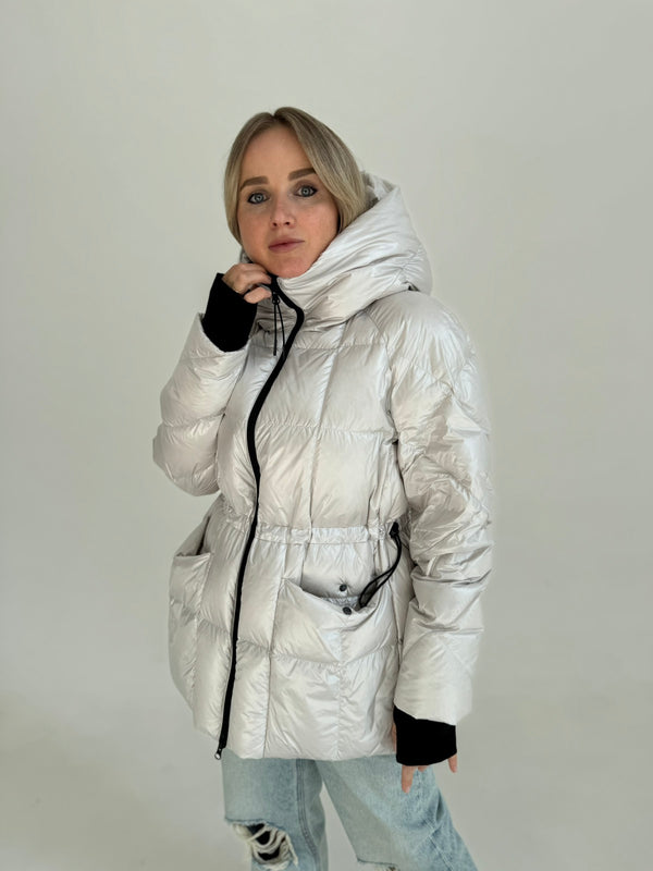 Silver Hooded Down Jacket