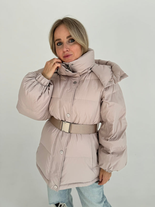 Powder-Colored Hooded Down Jacket