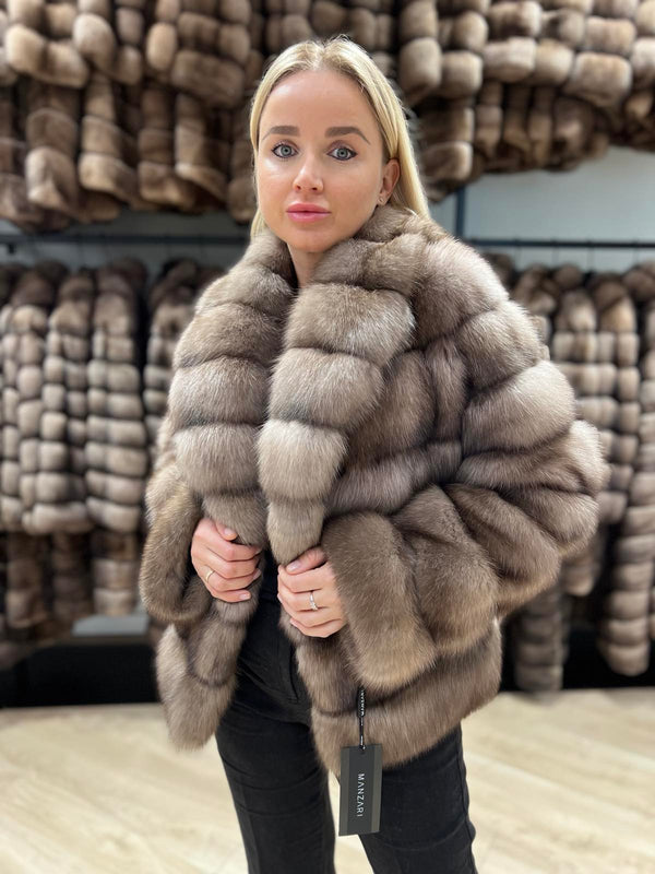 Short luxury sable fur coat