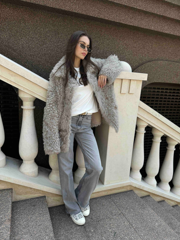 Grey Sheepskin Coat