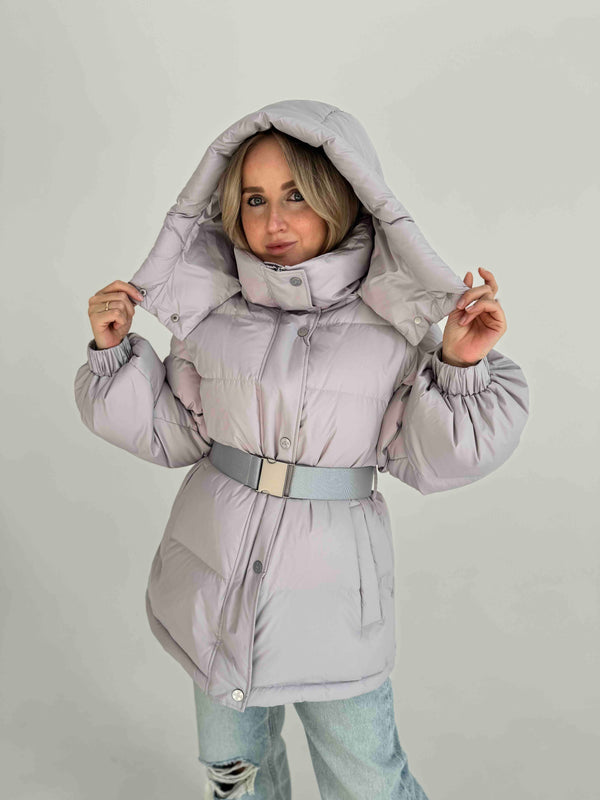 Soft colored down jacket with a hood