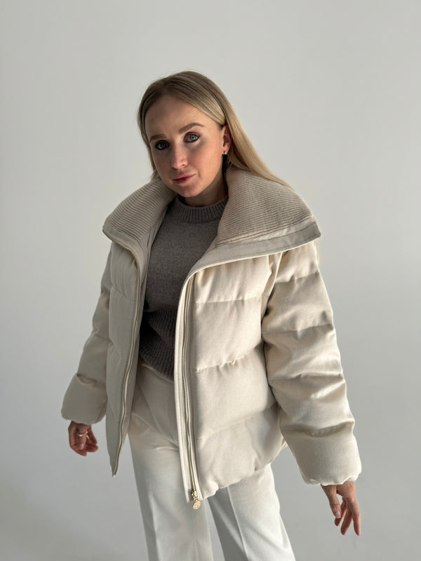 Cream Wool-Blend Down Jacket