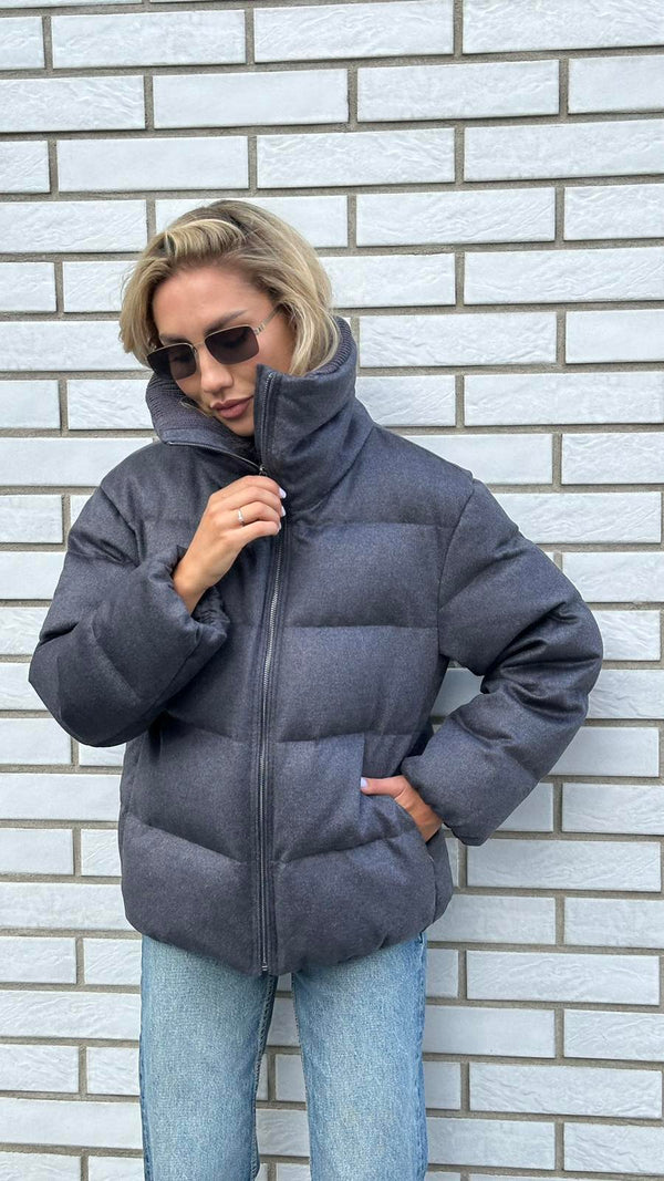 Gray wool down jacket