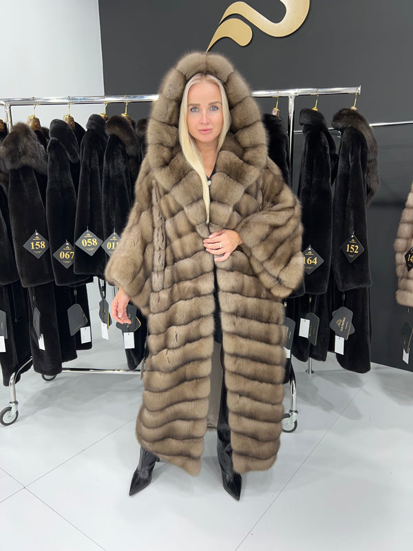 Long sable coat with large hood