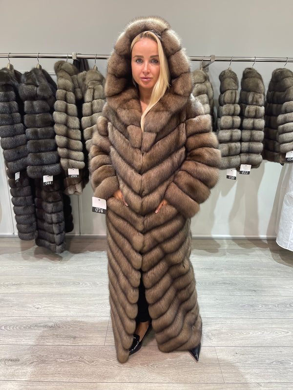 Light sable long coat with hood