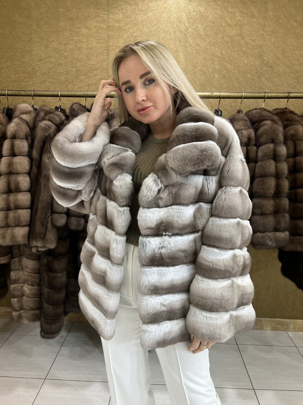 Natural chinchilla fur coat