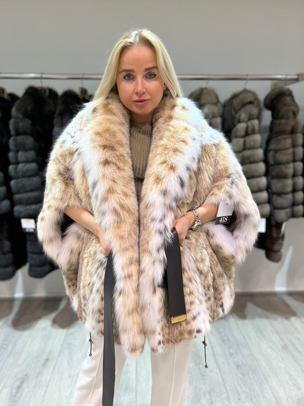 Short lynx fur coat loose fit