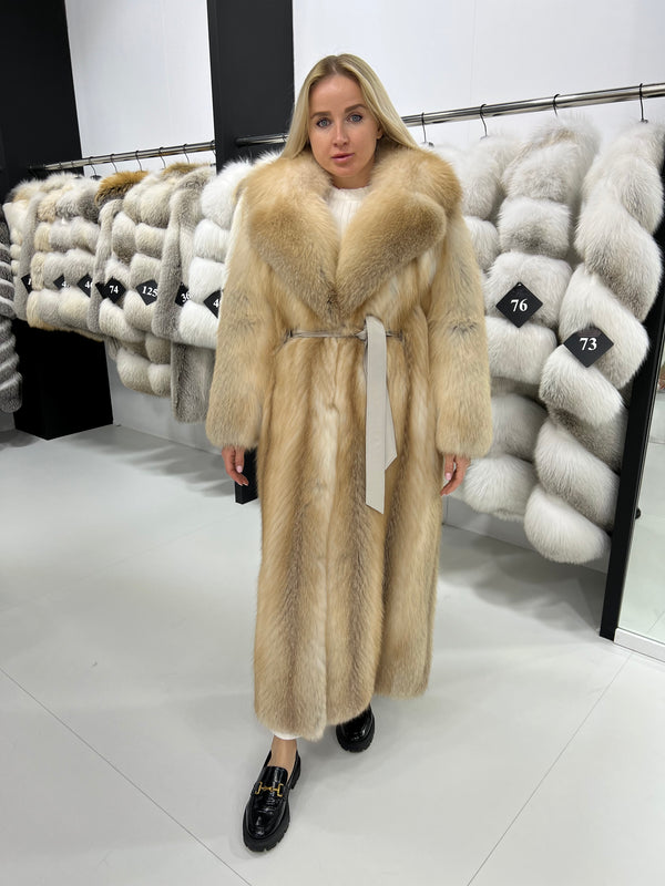 Red fox fur coat with English collar