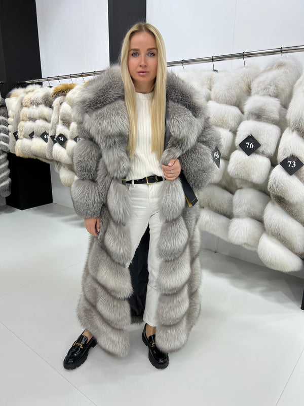 Long fox fur coat with hood