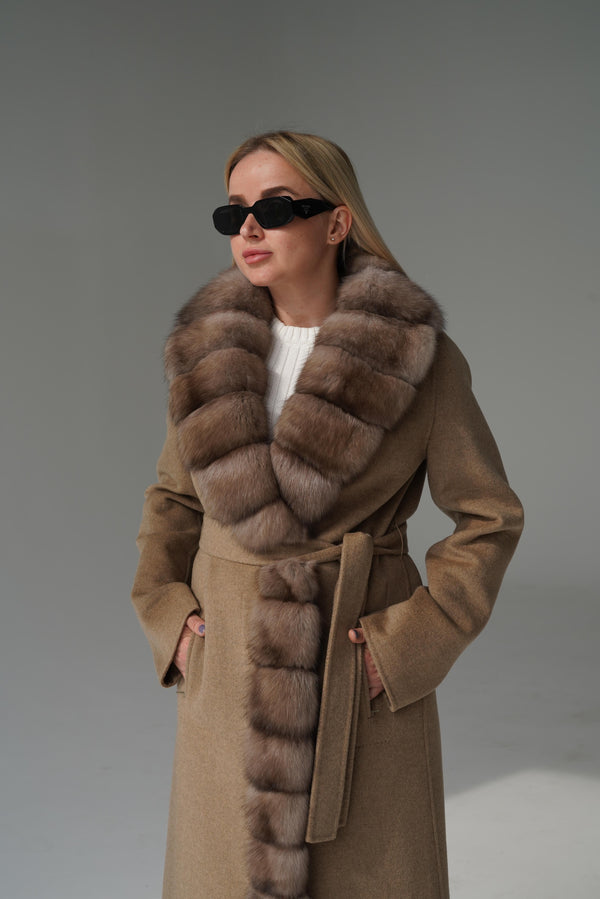 Cashmere coat with sable trim