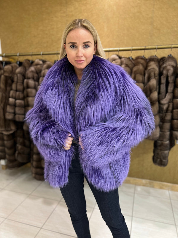 Fur coat short purple fox