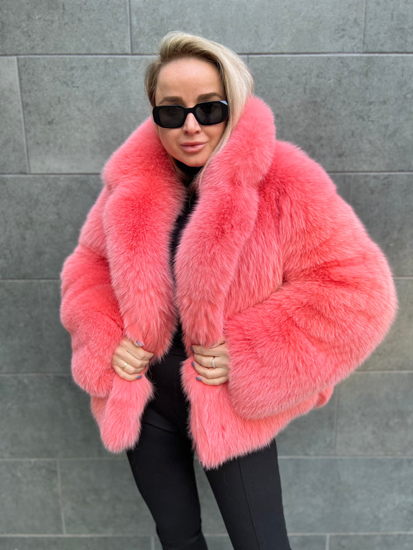 Dyed pink fox jacket