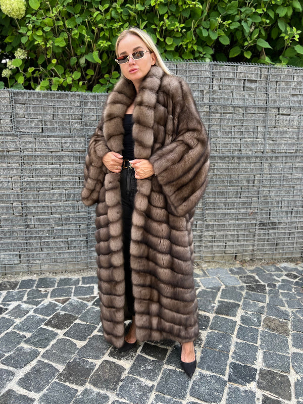 Long luxury sable fur coat