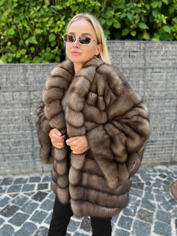 Natural sable fur coat in tortora color