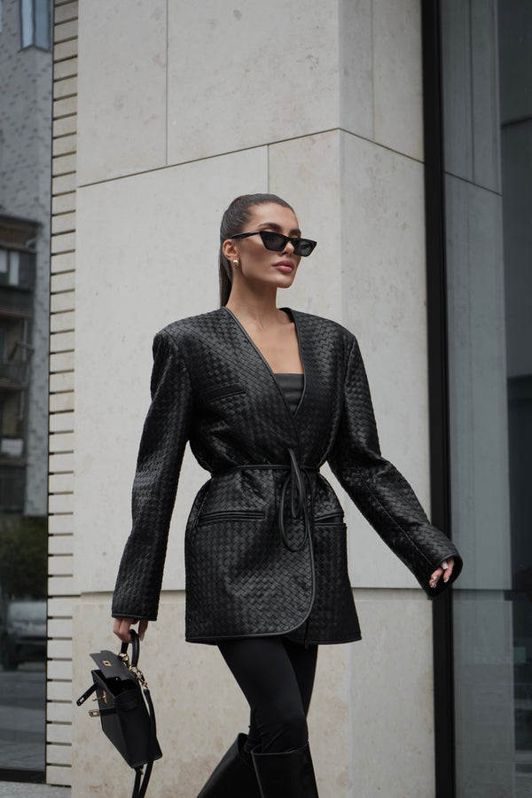 Black Nappa Textured Leather Jacket Adamo
