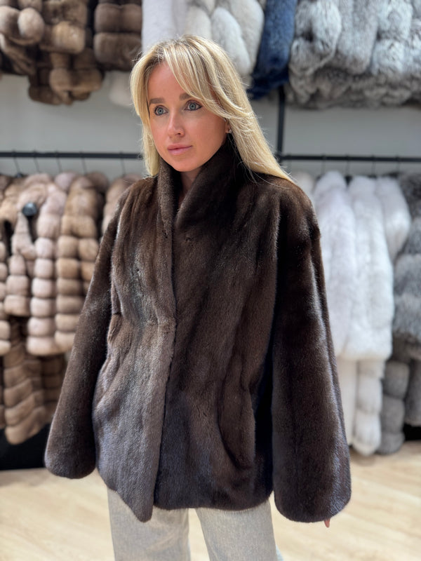 Mink Fur Jacket in Rich Brown by Manzari