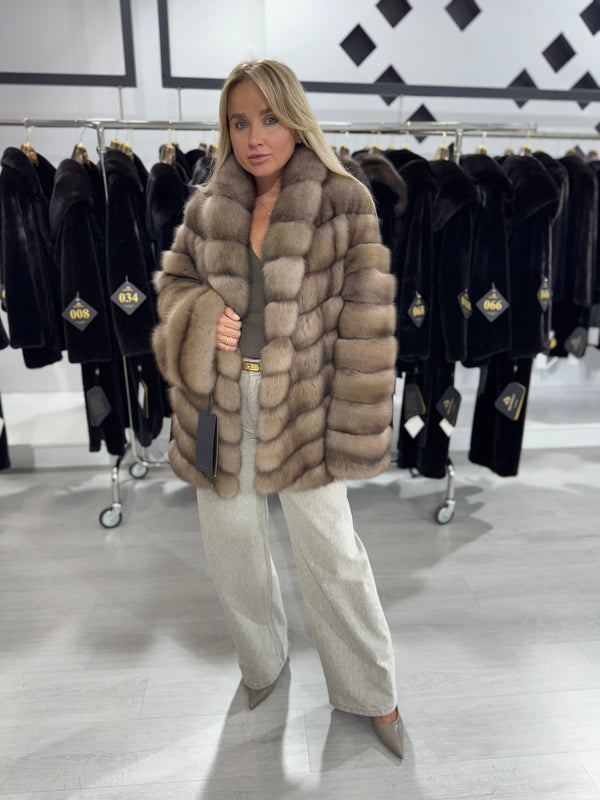 Luxurious Sable Fur Coat in Tortora with Silvery Undertones