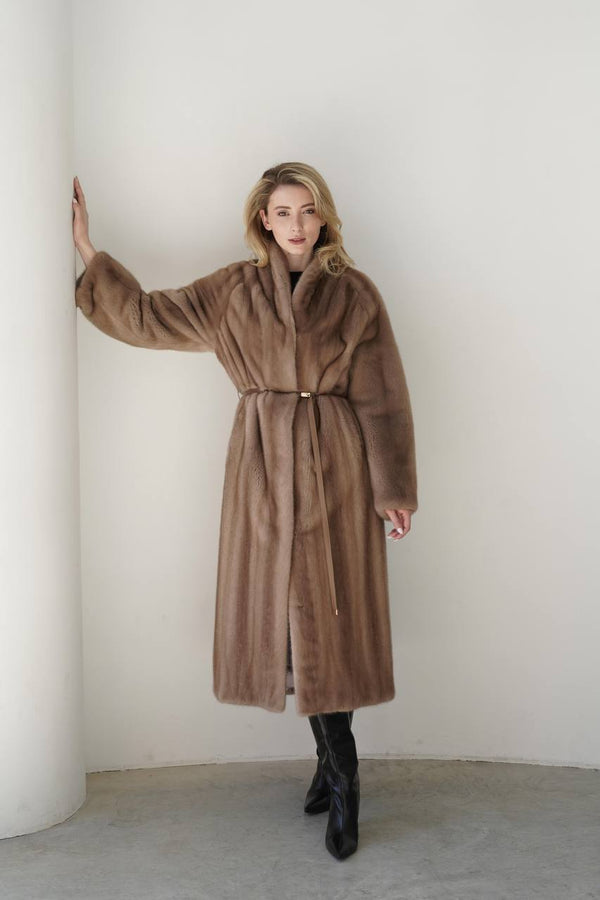 Taupe Mink Fur Coat - 130 cm