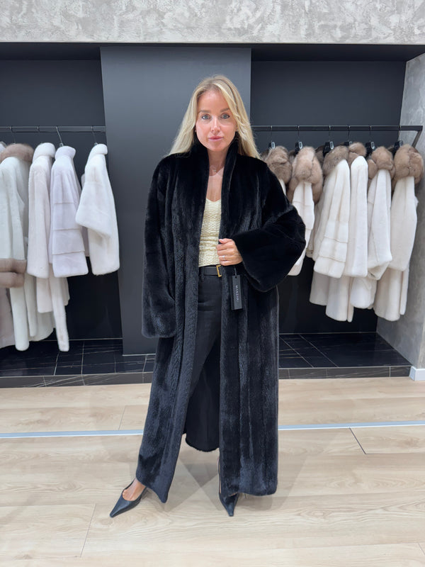 Full-length Mink Fur Coat in Black Velvet Color