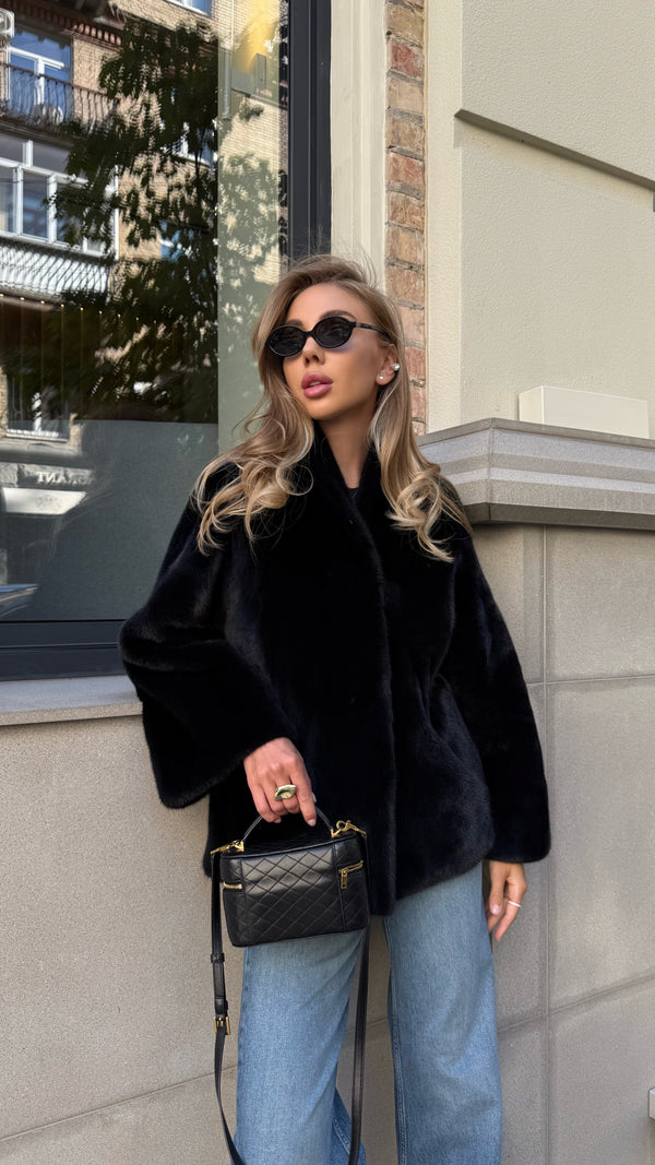 Mink Fur Jacket in Elegant Black by Manzari