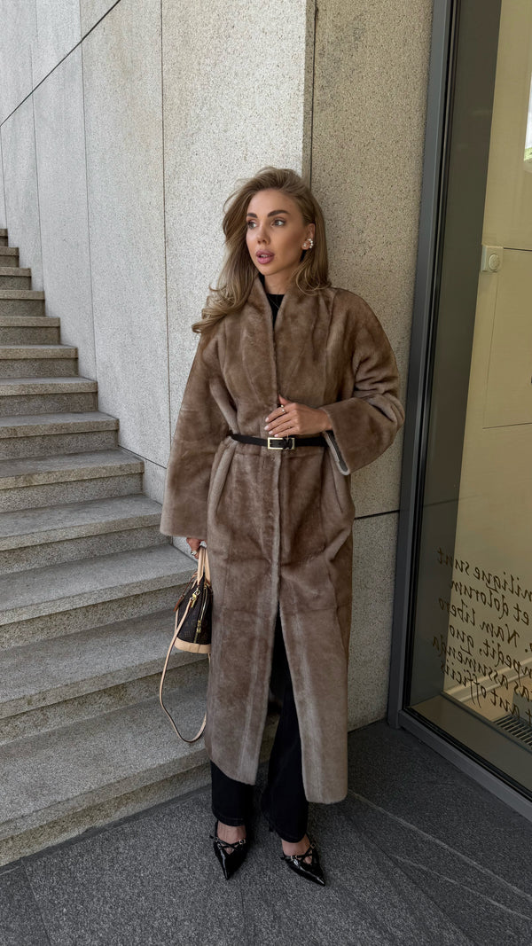 Honey Taupe Merino Sheepskin Coat