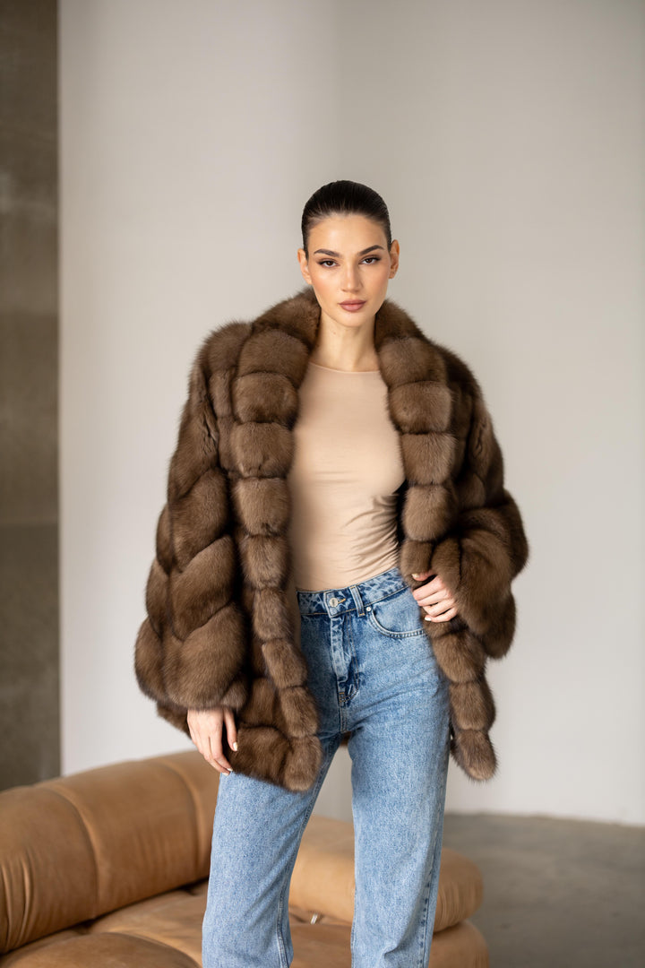 Elegant tortora sable fur jacket, 75cm length, perfect for premium fashion.